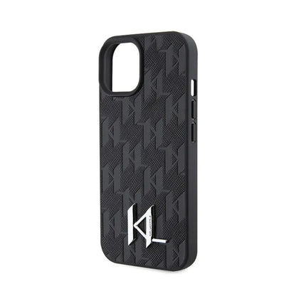 Karl Lagerfeld Odinė Monograma, Karštu Būdu Įspaustas Metalo Logotipas - Dėklas iPhone 15 (juodas)