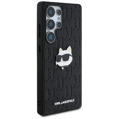 Karl Lagerfeld odinio monograma smeigtukas su „Choupette“ galva – dėklas, skirtas „Samsung Galaxy S25 Ultra“ (juodas)