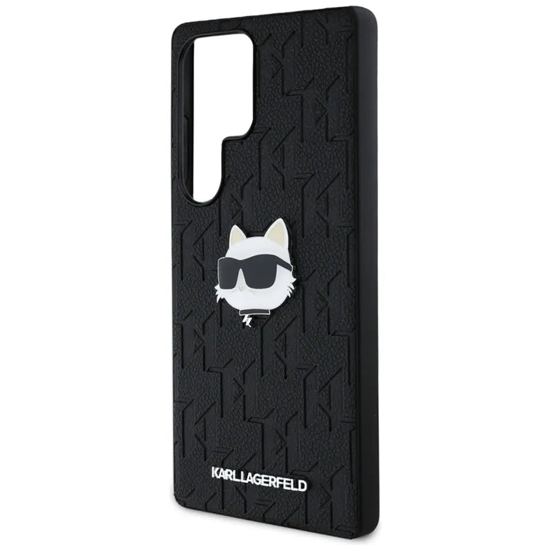 Karl Lagerfeld odinio monograma smeigtukas su „Choupette“ galva – dėklas, skirtas „Samsung Galaxy S25 Ultra“ (juodas)