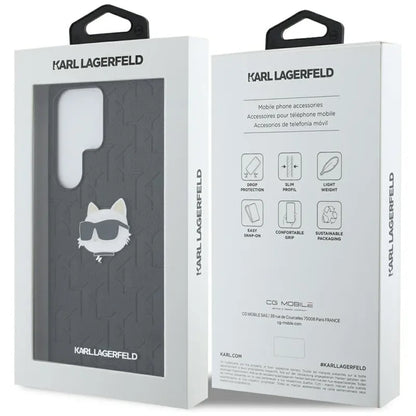Karl Lagerfeld odinio monograma smeigtukas su „Choupette“ galva – dėklas, skirtas „Samsung Galaxy S25 Ultra“ (juodas)