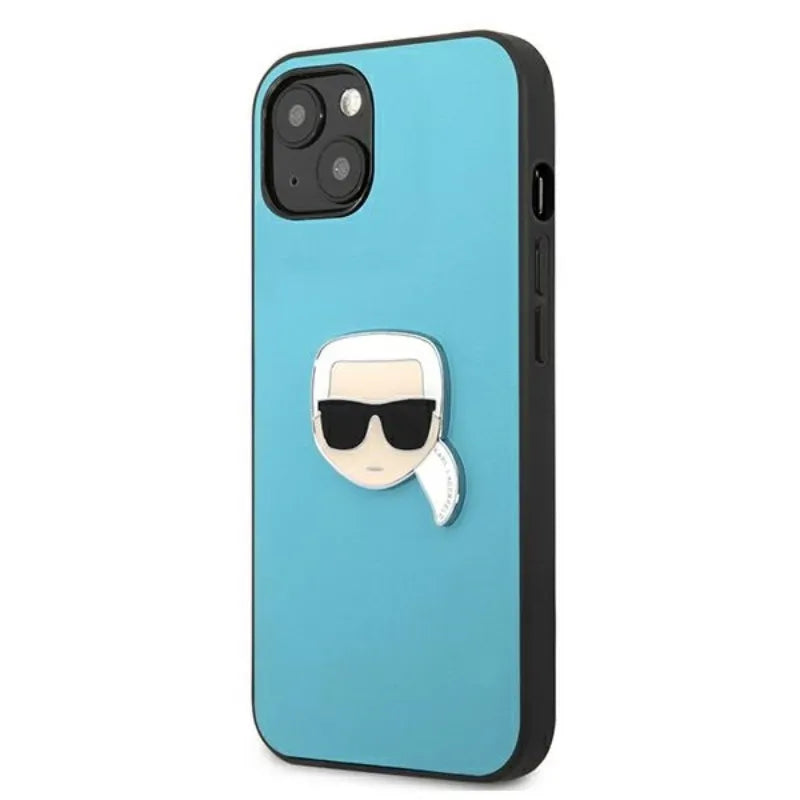 Karl Lagerfeld PU Leather Karl's Head Metal - dėklas iPhone 13 mini (mėlynas)