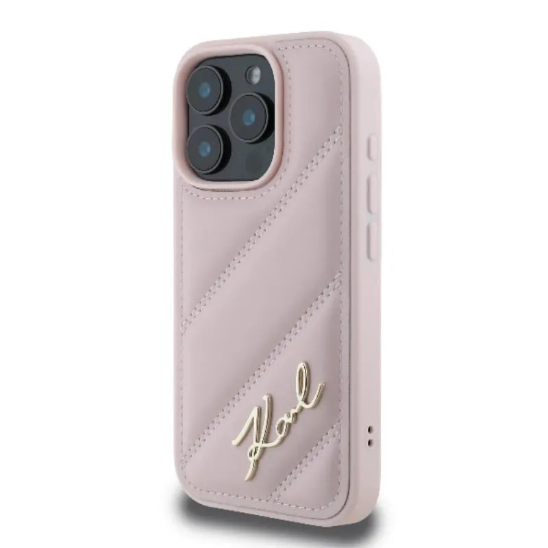Karl Lagerfeld Quilted Signature – dėklas, skirtas iPhone 16 Pro (rožinės spalvos)