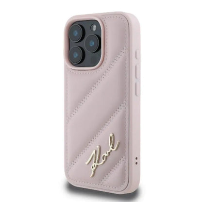 Karl Lagerfeld Quilted Signature – dėklas, skirtas iPhone 16 Pro (rožinės spalvos)