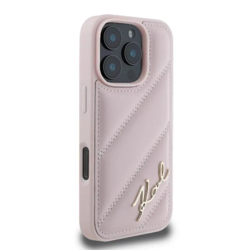 Karl Lagerfeld Quilted Signature – dėklas, skirtas iPhone 16 Pro (rožinės spalvos)