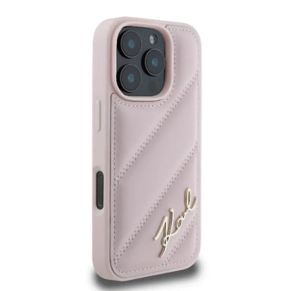 Karl Lagerfeld Quilted Signature – dėklas, skirtas iPhone 16 Pro (rožinės spalvos)