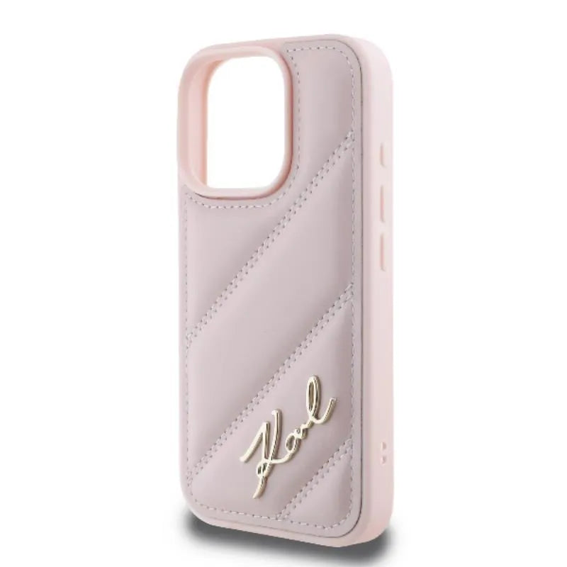 Karl Lagerfeld Quilted Signature – dėklas, skirtas iPhone 16 Pro (rožinės spalvos)