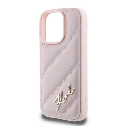 Karl Lagerfeld Quilted Signature – dėklas, skirtas iPhone 16 Pro (rožinės spalvos)