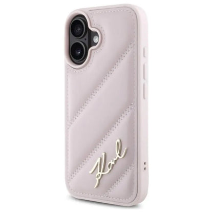 Karl Lagerfeld Quilted Signature – Dėklas, skirtas iPhone 16 (rožinis)