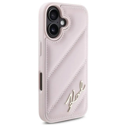 Karl Lagerfeld Quilted Signature – Dėklas, skirtas iPhone 16 (rožinis)