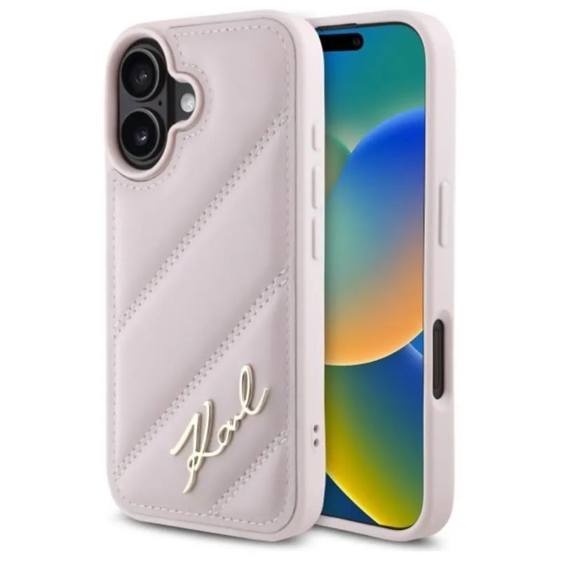 Karl Lagerfeld Quilted Signature – Dėklas, skirtas iPhone 16 (rožinis)