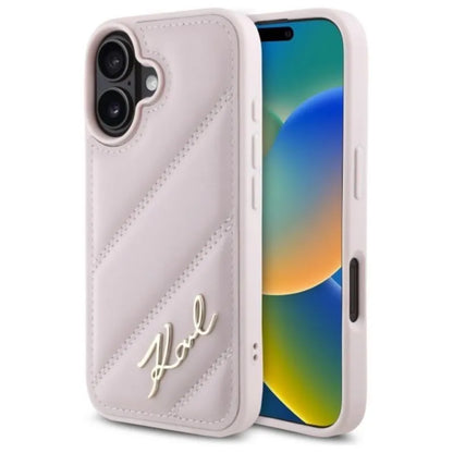 Karl Lagerfeld Quilted Signature – Dėklas, skirtas iPhone 16 (rožinis)