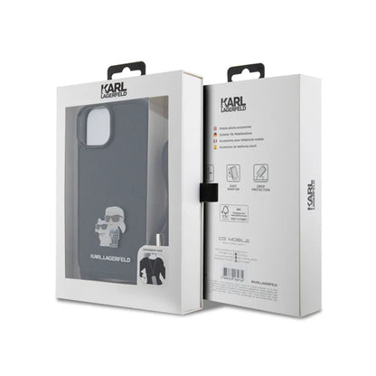 Karl Lagerfeld Rankinukas/Dėklas Saffiano su metaliniu segtuku Karl & Choupette, skirtas iPhone 15 Plus (Juodas)