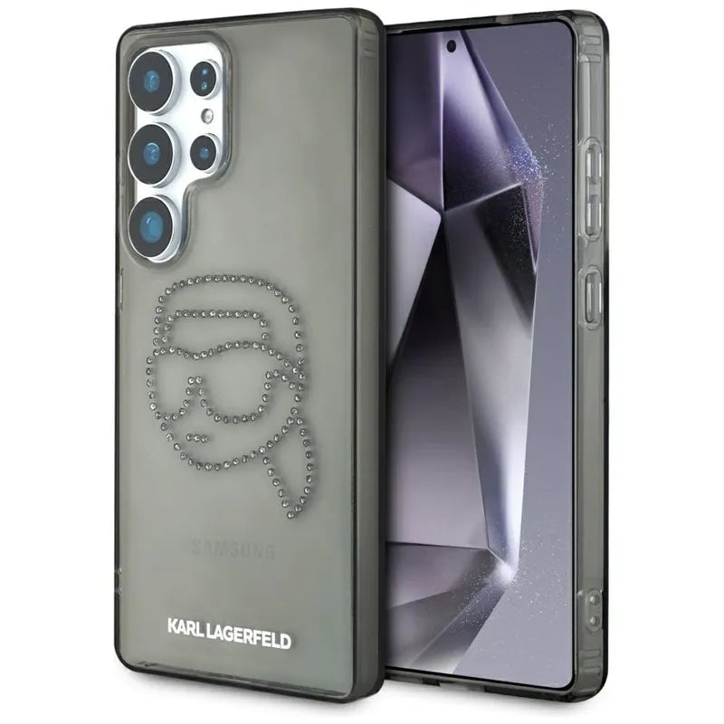 Karl Lagerfeld Rhinestones Karl Head Logo – dėklas, skirtas „Samsung Galaxy S25 Ultra“ (juodas)