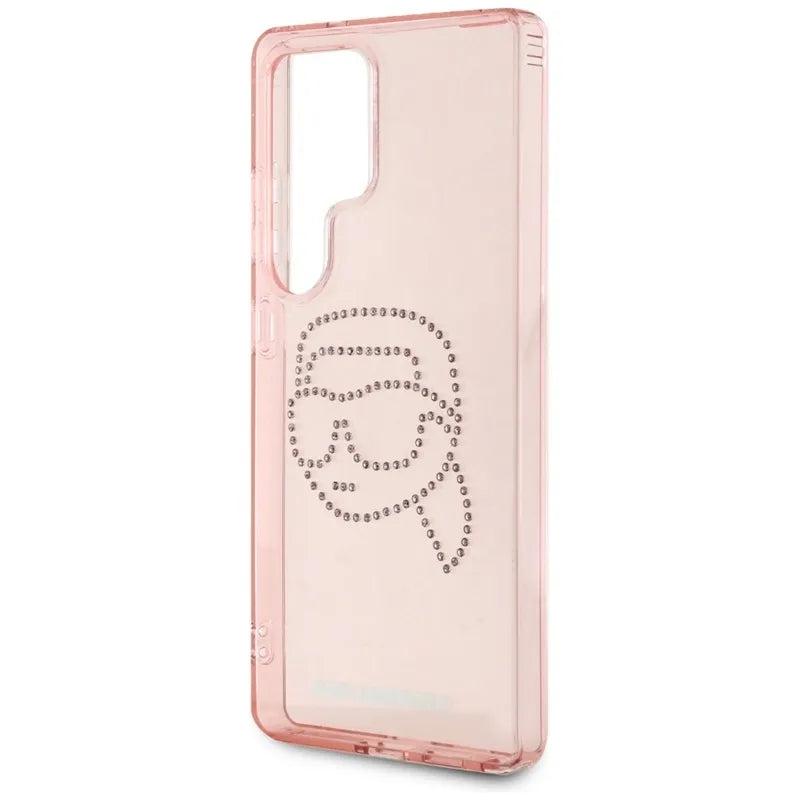 Karl Lagerfeld Rhinestones Karl Head Logo – dėklas, skirtas „Samsung Galaxy S25 Ultra“ (rožinė)