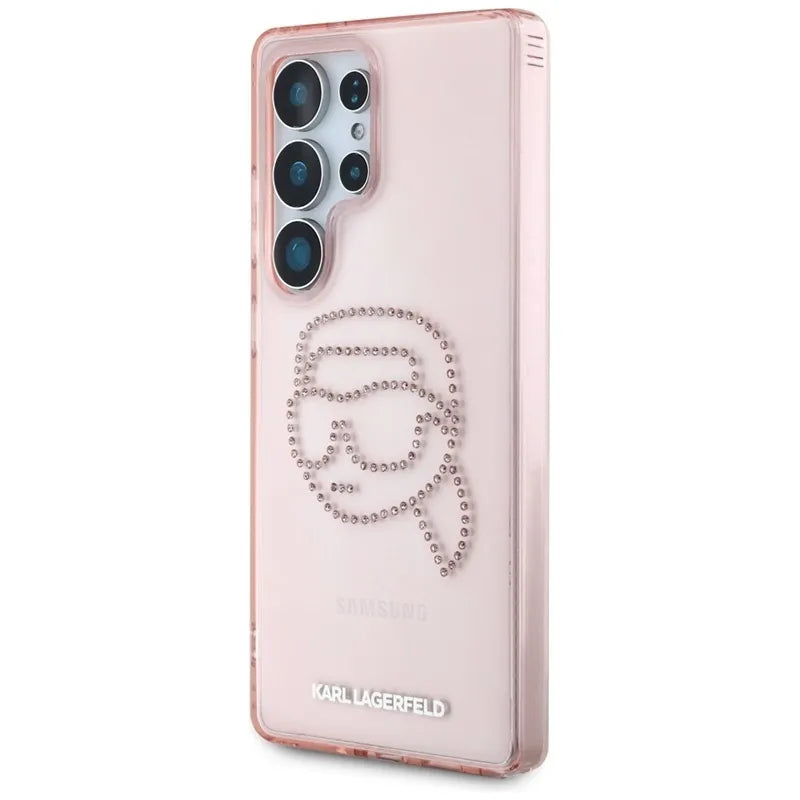 Karl Lagerfeld Rhinestones Karl Head Logo – dėklas, skirtas „Samsung Galaxy S25 Ultra“ (rožinė)