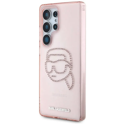 Karl Lagerfeld Rhinestones Karl Head Logo – dėklas, skirtas „Samsung Galaxy S25 Ultra“ (rožinė)