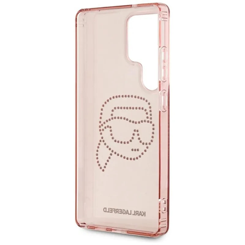Karl Lagerfeld Rhinestones Karl Head Logo – dėklas, skirtas „Samsung Galaxy S25 Ultra“ (rožinė)
