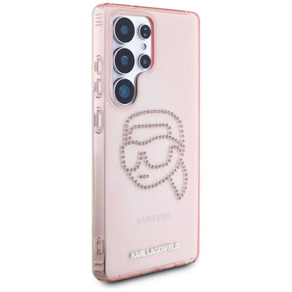 Karl Lagerfeld Rhinestones Karl Head Logo – dėklas, skirtas „Samsung Galaxy S25 Ultra“ (rožinė)