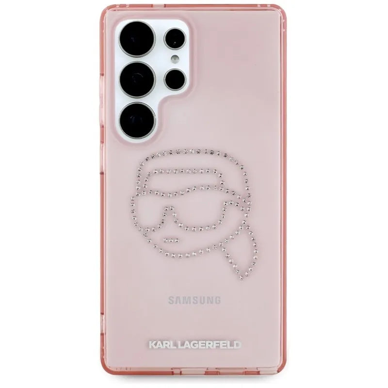 Karl Lagerfeld Rhinestones Karl Head Logo – dėklas, skirtas „Samsung Galaxy S25 Ultra“ (rožinė)