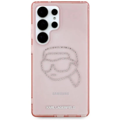 Karl Lagerfeld Rhinestones Karl Head Logo – dėklas, skirtas „Samsung Galaxy S25 Ultra“ (rožinė)