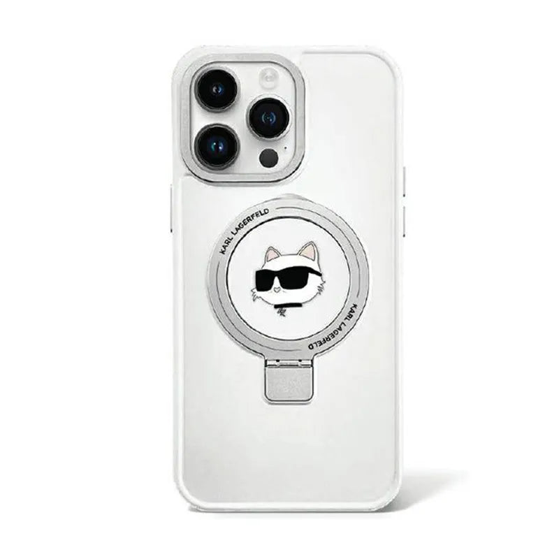 Karl Lagerfeld Ring Stand Choupette Head MagSafe - iPhone 15 Pro dėklas (baltas)