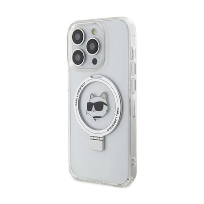 Karl Lagerfeld Ring Stand Choupette Head MagSafe - „iPhone 15 Pro Max“ dėklas (baltas)