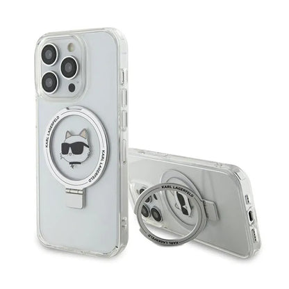 Karl Lagerfeld Ring Stand Choupette Head MagSafe - „iPhone 15 Pro Max“ dėklas (baltas)