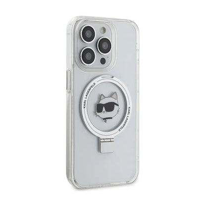 Karl Lagerfeld Ring Stand Choupette Head MagSafe - „iPhone 15 Pro Max“ dėklas (baltas)