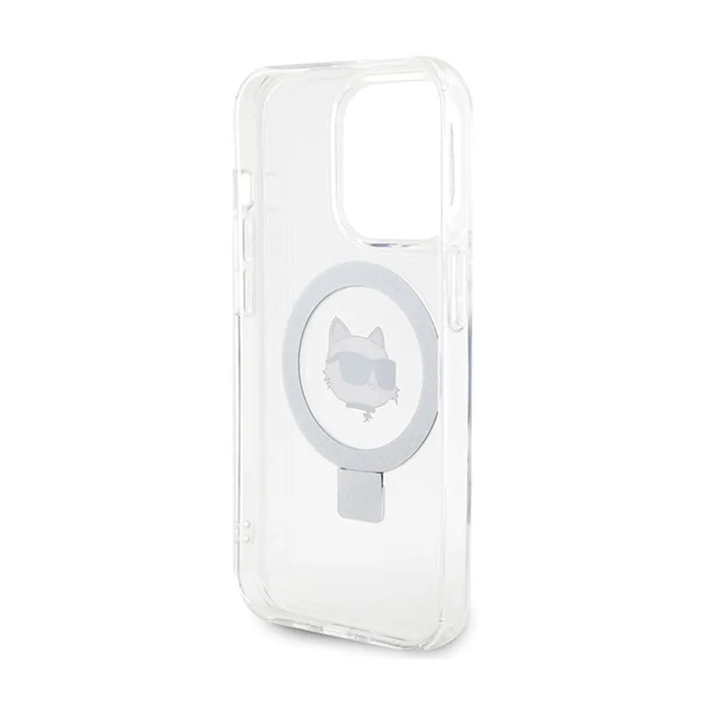 Karl Lagerfeld Ring Stand Choupette Head MagSafe - „iPhone 15 Pro Max“ dėklas (baltas)