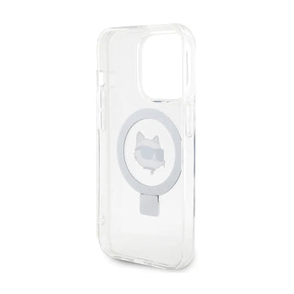 Karl Lagerfeld Ring Stand Choupette Head MagSafe - „iPhone 15 Pro Max“ dėklas (baltas)