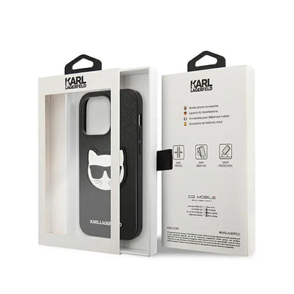 Karl Lagerfeld Saffiano Choupette Head Patch dėklas – dėklas, skirtas „iPhone 14 Pro“ („Black“)