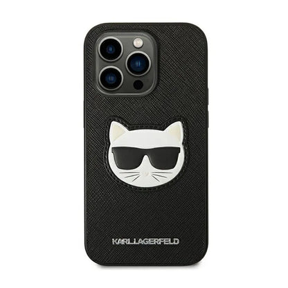 Karl Lagerfeld Saffiano Choupette Head Patch dėklas – dėklas, skirtas „iPhone 14 Pro“ („Black“)
