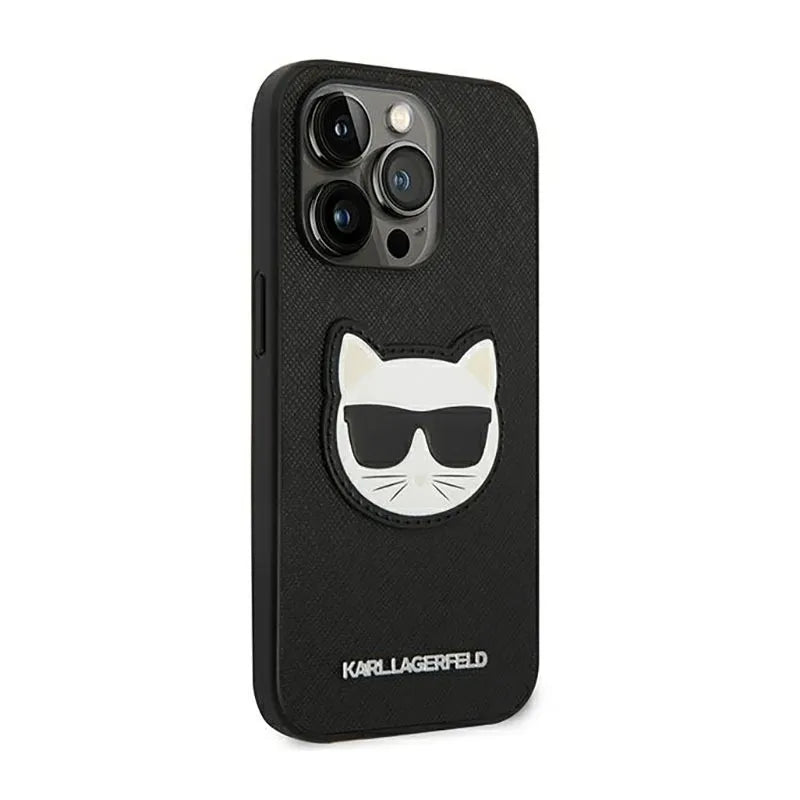 Karl Lagerfeld Saffiano Choupette Head Patch dėklas – dėklas, skirtas „iPhone 14 Pro“ („Black“)