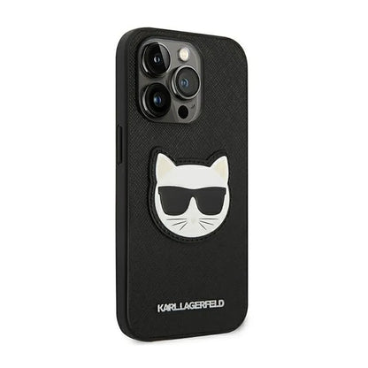 Karl Lagerfeld Saffiano Choupette Head Patch dėklas – dėklas, skirtas „iPhone 14 Pro“ („Black“)