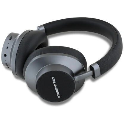 Karl Lagerfeld Saffiano Elongated – Belaidės „Bluetooth“ ANC + ENC viršgalvio ausinės (juodos)
