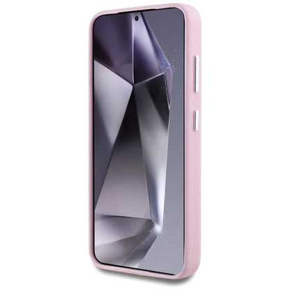 Karl Lagerfeld Saffiano „Full Wrapped Elongated Metal Logo MagSafe“ – „Samsung Galaxy S25“ dėklas (rožinė)