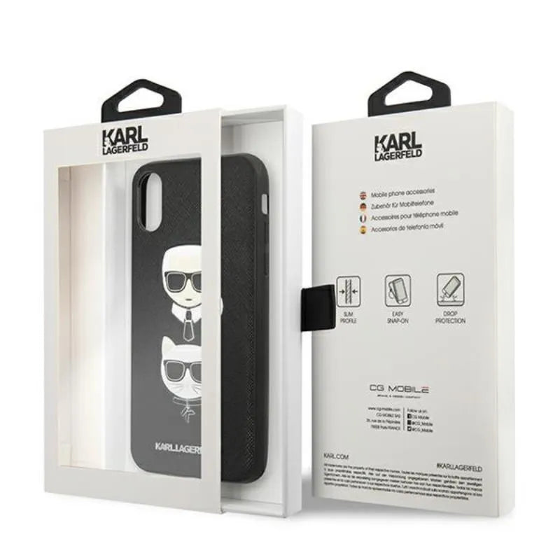 Karl Lagerfeld Saffiano Karl & Choupette Heads - Dėklas iPhone Xs / X (juodas)