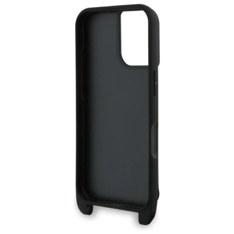 Karl Lagerfeld Saffiano Karl & Choupette Metal Pin CBDY Strap – dėklas iPhone 16 (juodas)