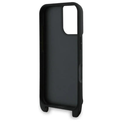 Karl Lagerfeld Saffiano Karl & Choupette Metal Pin CBDY Strap – dėklas iPhone 16 (juodas)