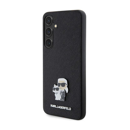 Karl Lagerfeld Saffiano Karl & Choupette Metal Pin - Samsung Galaxy S24 dėklas (juodas)
