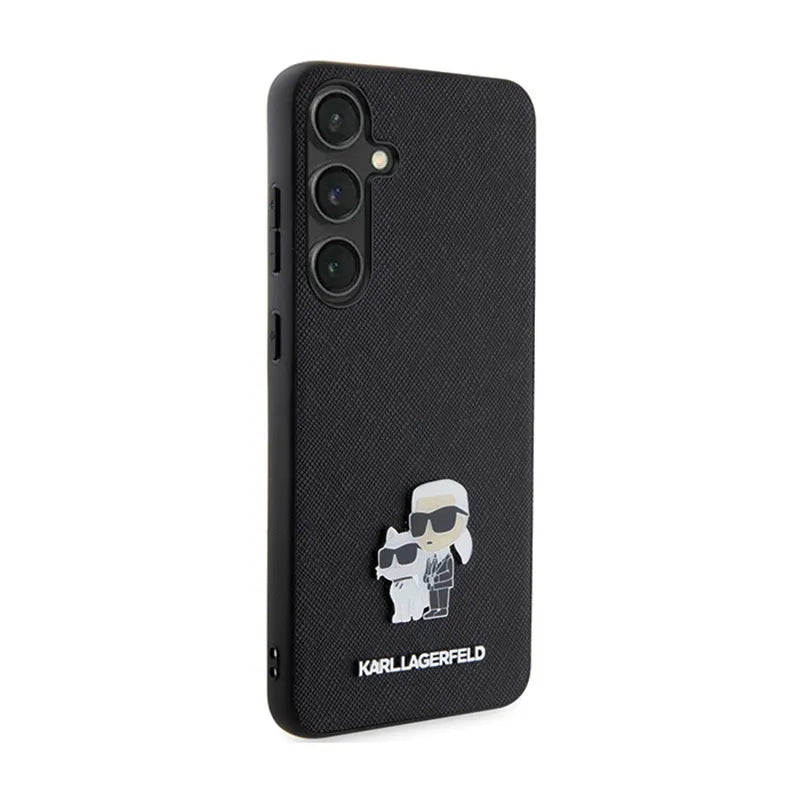 Karl Lagerfeld Saffiano Karl & Choupette Metal Pin – „Samsung Galaxy S24+“ dėklas (juodas)