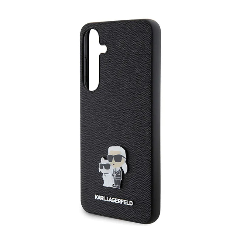 Karl Lagerfeld Saffiano Karl & Choupette Metal Pin - Samsung Galaxy S24 dėklas (juodas)