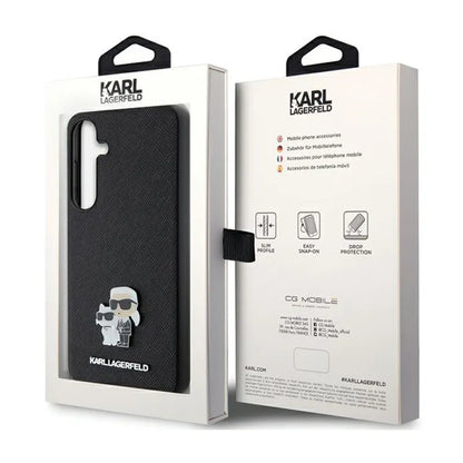 Karl Lagerfeld Saffiano Karl & Choupette Metal Pin – „Samsung Galaxy S24+“ dėklas (juodas)