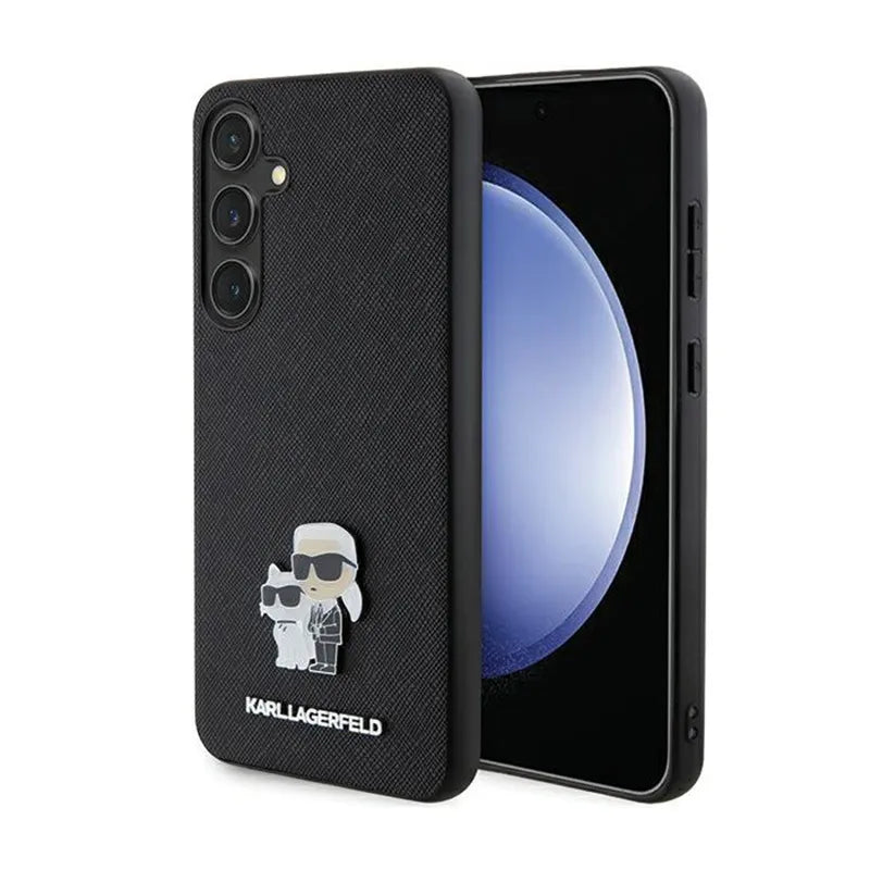 Karl Lagerfeld Saffiano Karl & Choupette Metal Pin - Samsung Galaxy S24 dėklas (juodas)