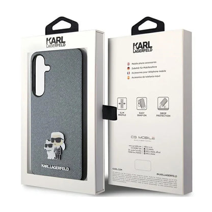 Karl Lagerfeld Saffiano Karl & Choupette Metal Pin - Samsung Galaxy S24 dėklas (pilkas)