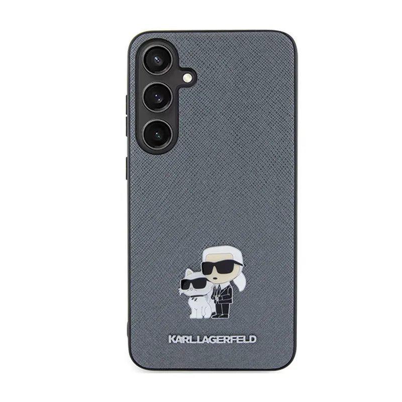 Karl Lagerfeld Saffiano Karl & Choupette Metal Pin - Samsung Galaxy S24 dėklas (pilkas)