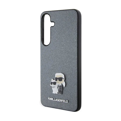 Karl Lagerfeld Saffiano Karl & Choupette Metal Pin - Samsung Galaxy S24 dėklas (pilkas)