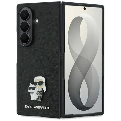 Karl Lagerfeld Saffiano Karl & Choupette Pin dėklas Samsung Galaxy Z Fold 8 Ultra telefonui (juodas)