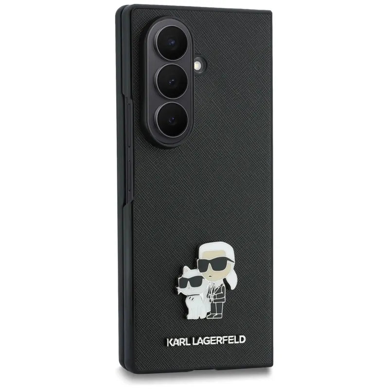 Karl Lagerfeld Saffiano Karl & Choupette Pin dėklas Samsung Galaxy Z Fold 8 Ultra telefonui (juodas)