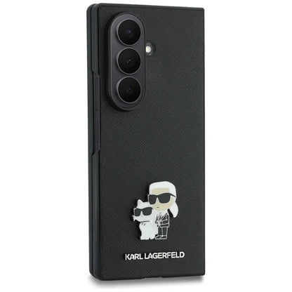 Karl Lagerfeld Saffiano Karl & Choupette Pin dėklas Samsung Galaxy Z Fold 8 Ultra telefonui (juodas)